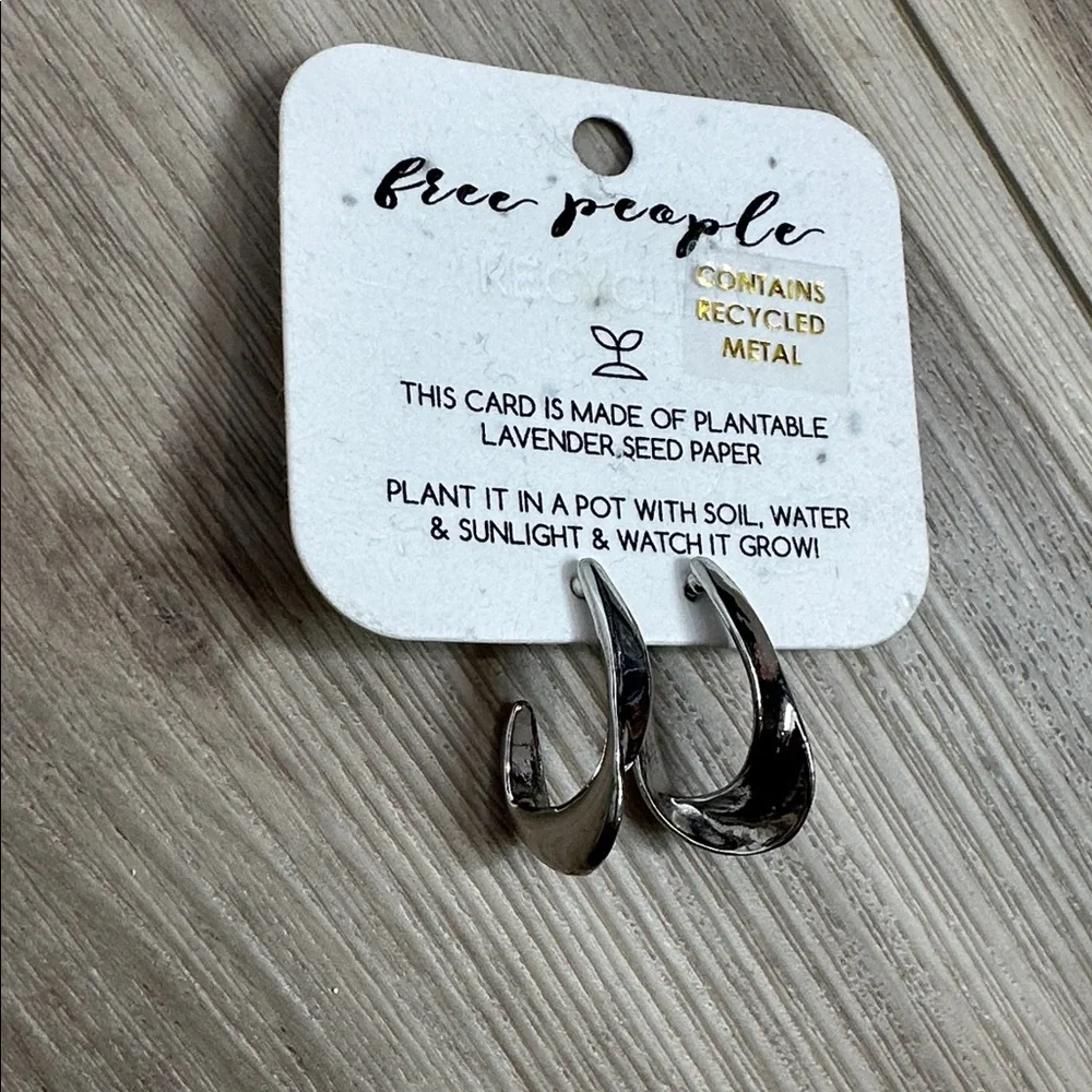 Free people semi hoop faceted earrings silver tone